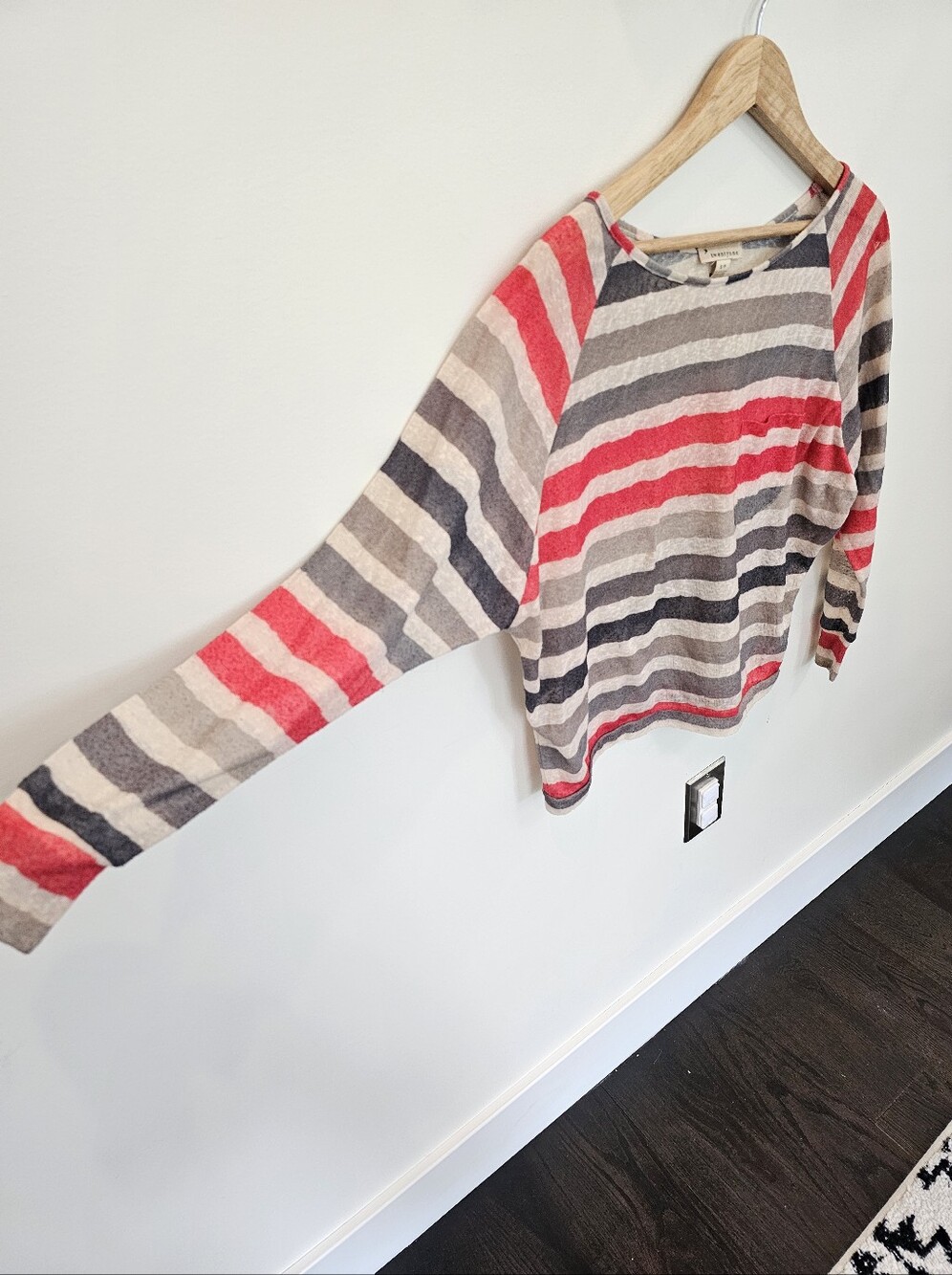 Forever 21 Coral Gray & Beige Stripe Top With Pocket Size Small - Picture 3 of 8